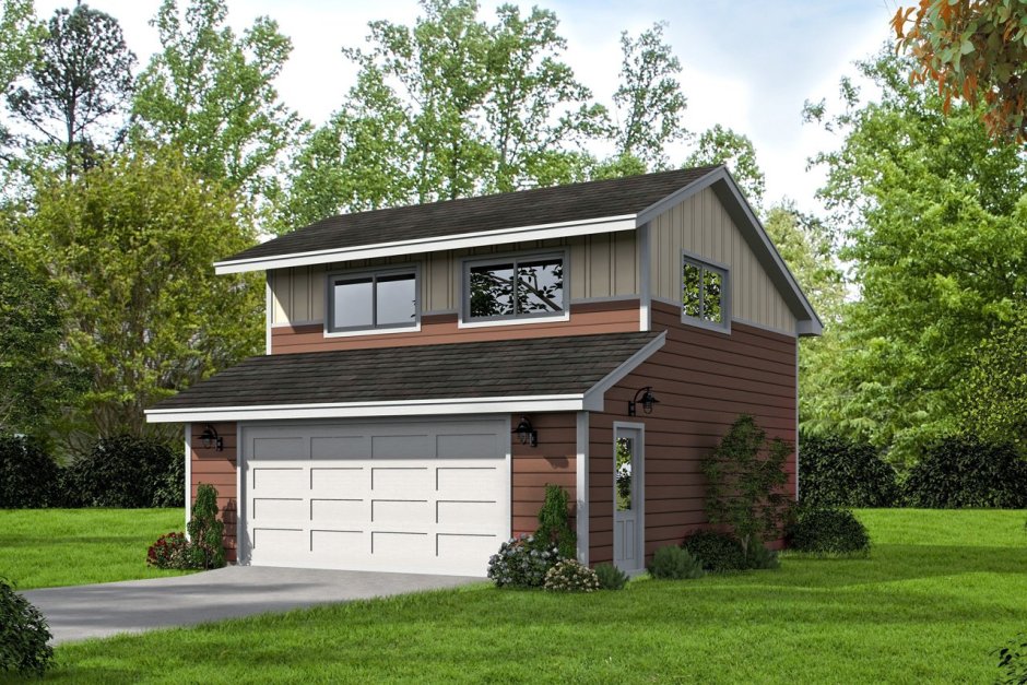 Двухэтажный гараж с односкатной крышей