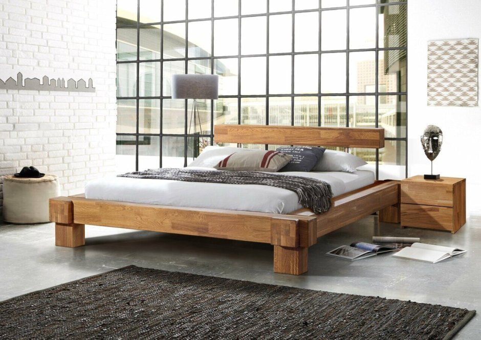 Деревянная кровать в стиле лофт