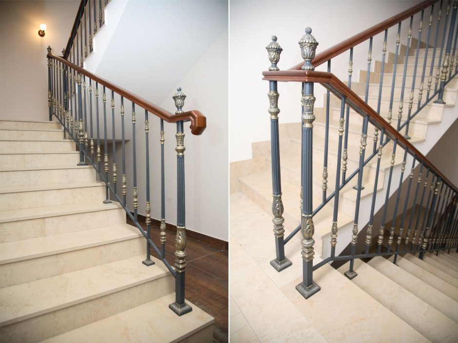Кованые балясины сбоку лестницы