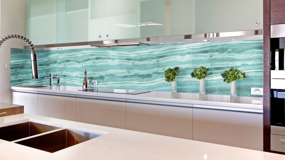 Стеклянные панели для кухни с фотоизображением с бирюзой