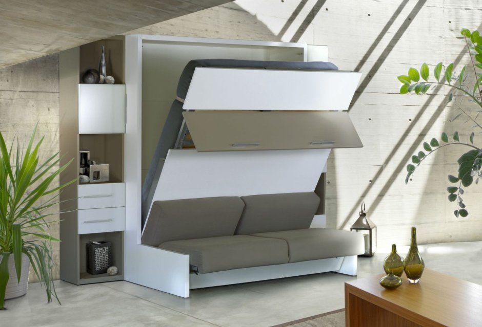 Встроенная мебель для спальни с кроватью и диваном