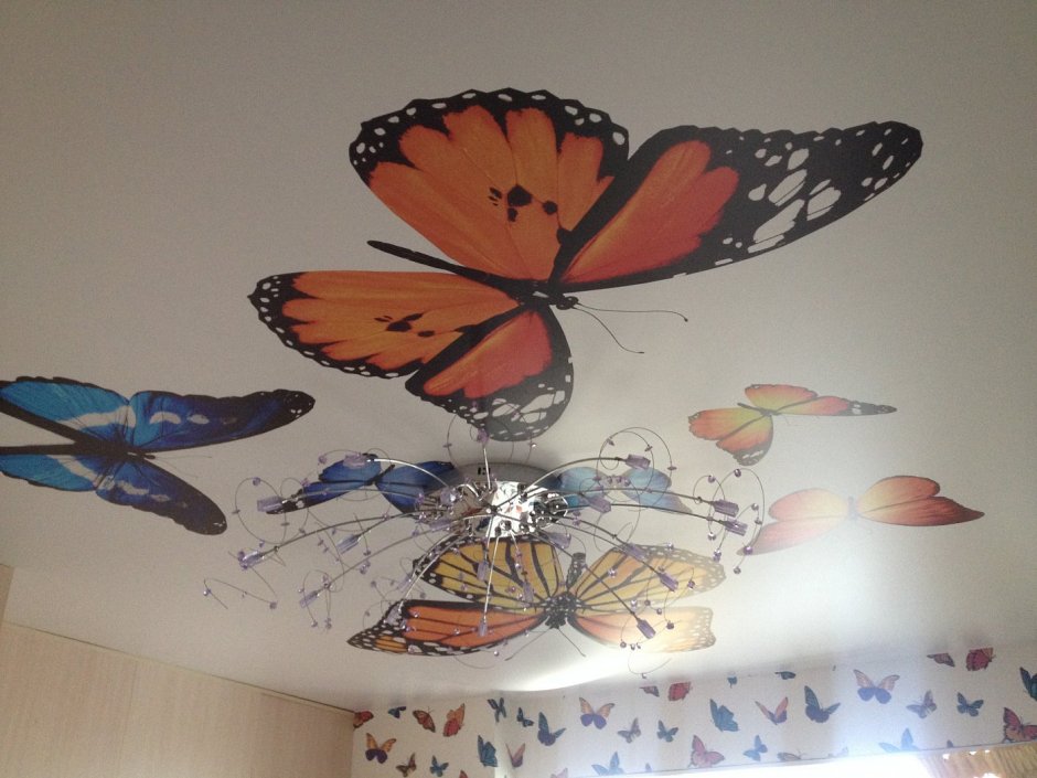 Натяжные потолки с бабочками