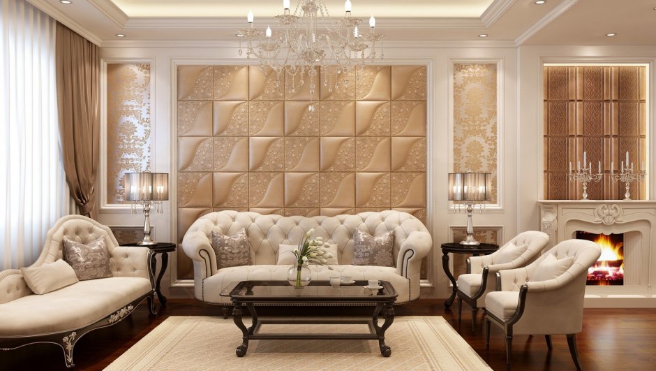 Панели в интерьере гостиной