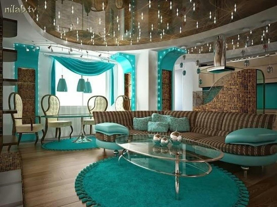 Спальня в бирюзовых тонах