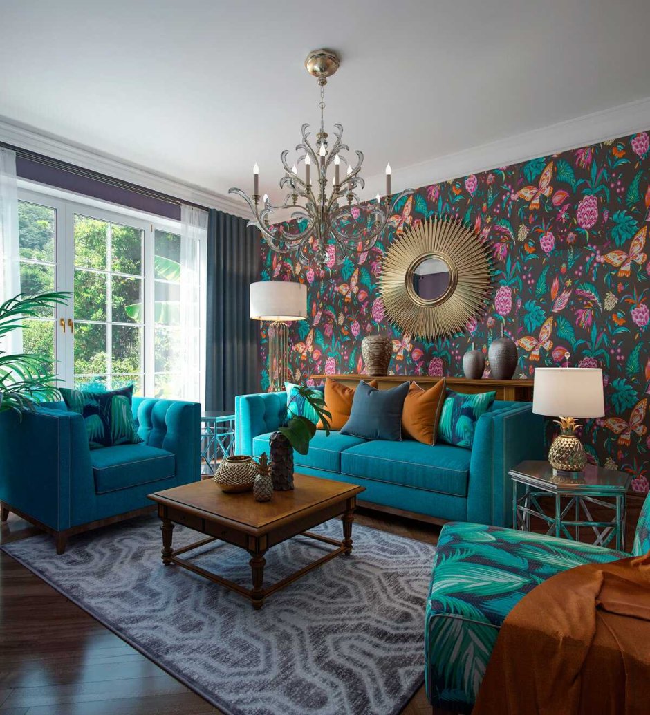 Бирюза и коричневый в интерьере