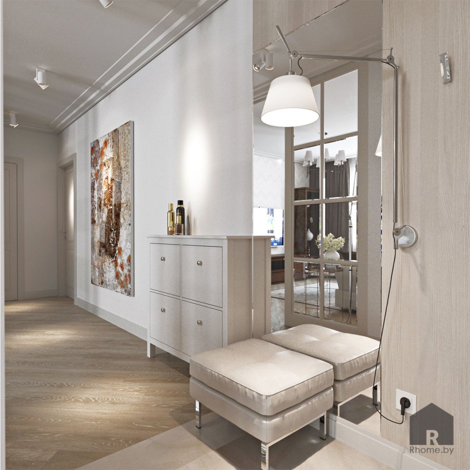 Пуф с зеркалом в прихожей