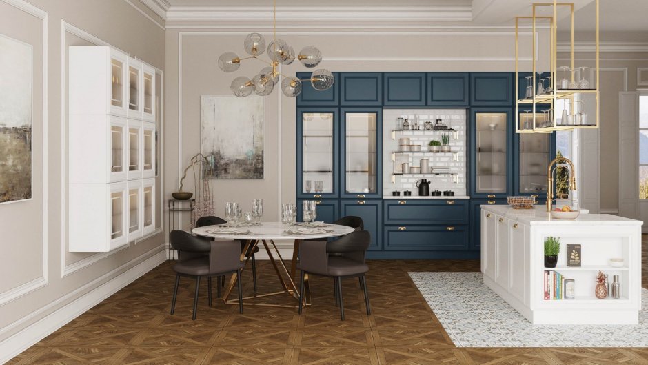 Кухня Будбин белая и черная столешница икеа