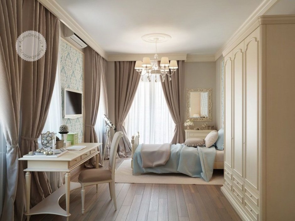 Шторы в бежевую спальню