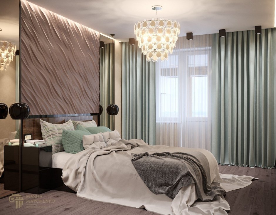Шторы в спальню в пастельных тонах