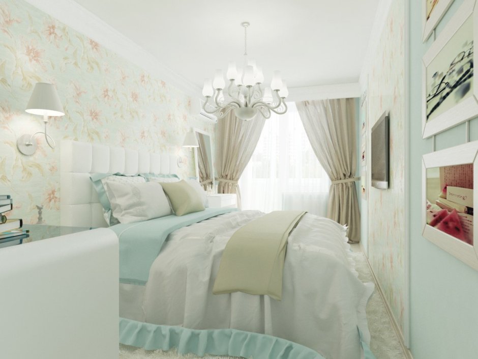 Спальная комната дизайн интерьера в пастельных цветах