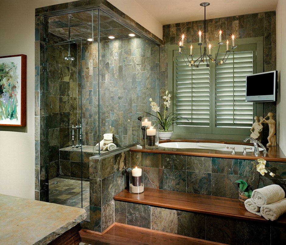 Галька в ванной комнате