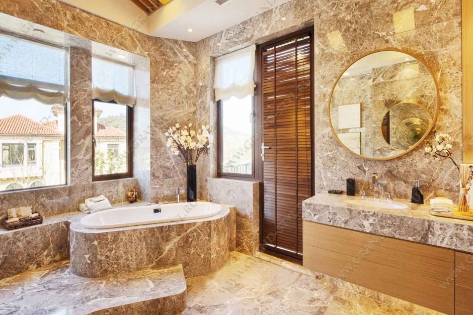 Галька в интерьере ванной