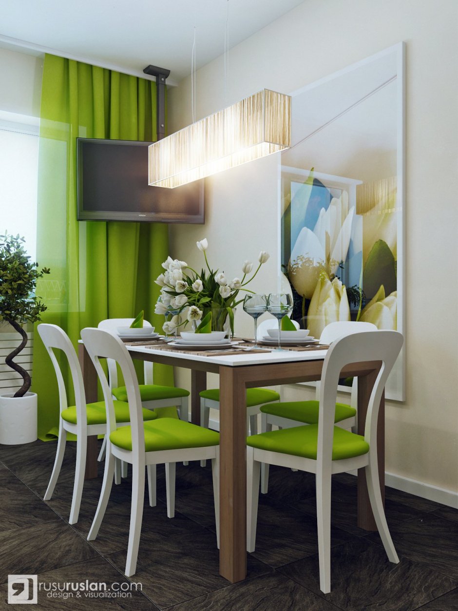 Кухня с зелеными акцентами
