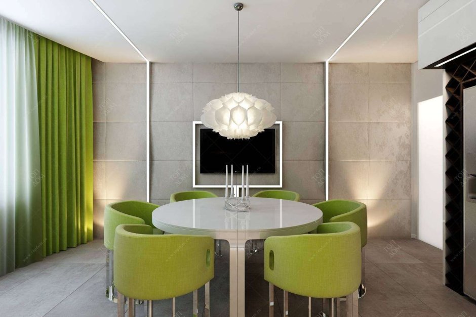 Интерьер столовой зеленый