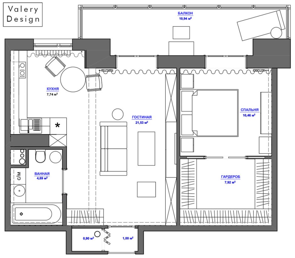 Планировка дома с гардеробной в спальне