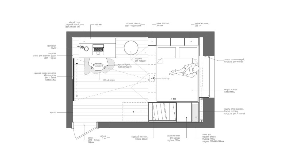 Спальня с санузлом и гардеробом планировка