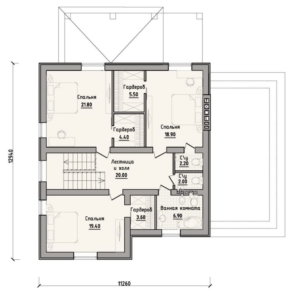Планировка спальни с гардеробной и санузлом