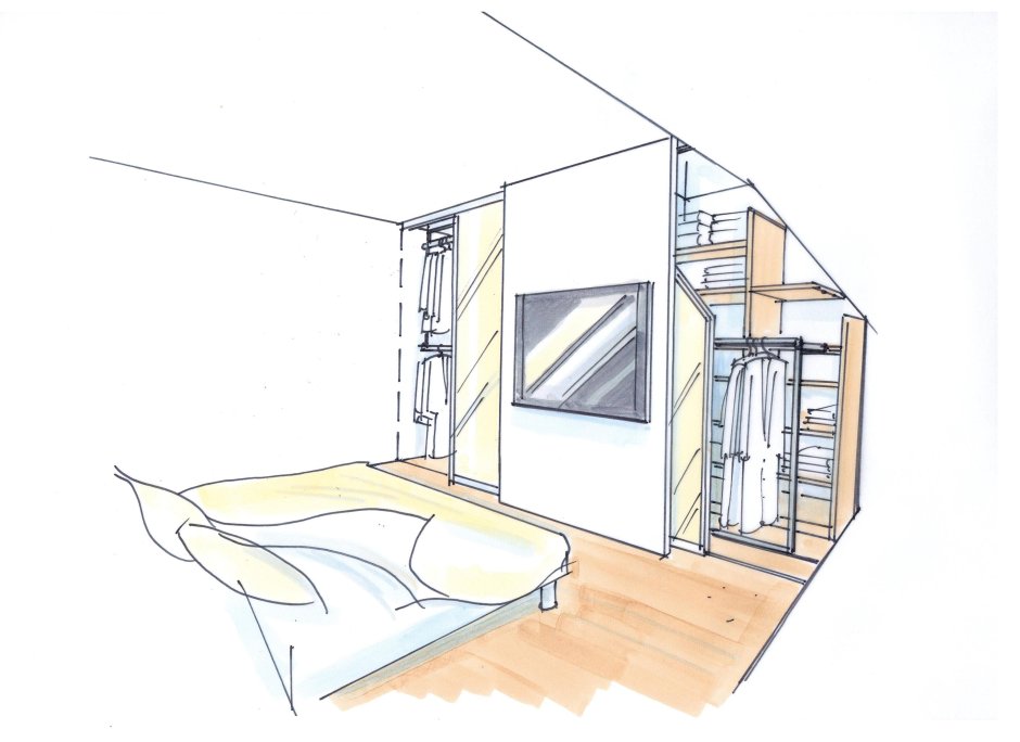 Спальня с гардеробной и санузлом план вид сверху прямо и сбоку